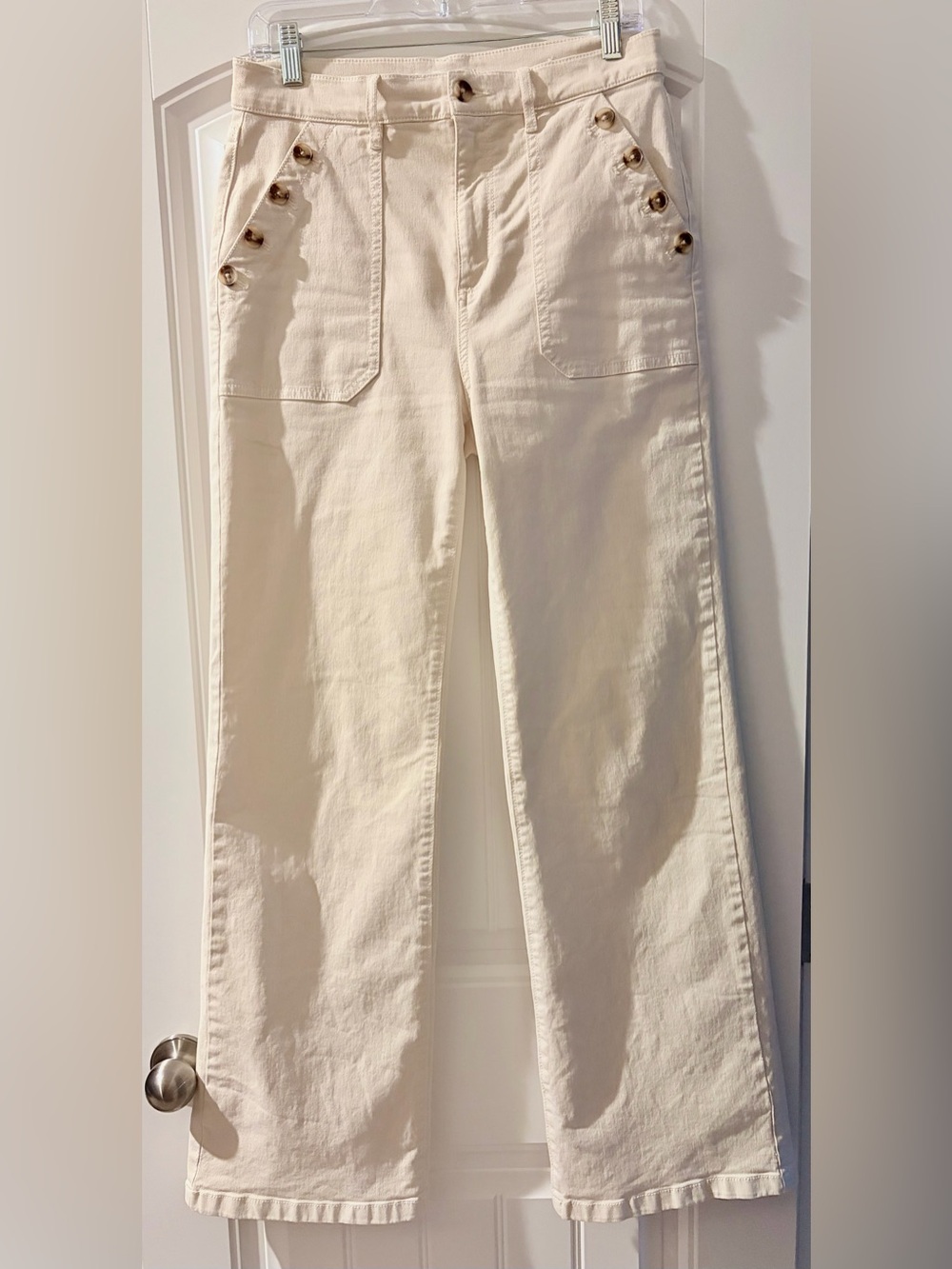 LOFT Wide Leg Cream Sailor Pants with Button Detailing - Size 26 / 2